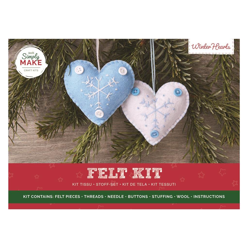 Simply Make Felt Winter Heart Craft Kit Pack of 2, Christmas Craft Accessories, Ideal for Beginner and Experienced Crafters, Great Felt Fabric Craft Set Gift, Ideal for Adult and Older Kids