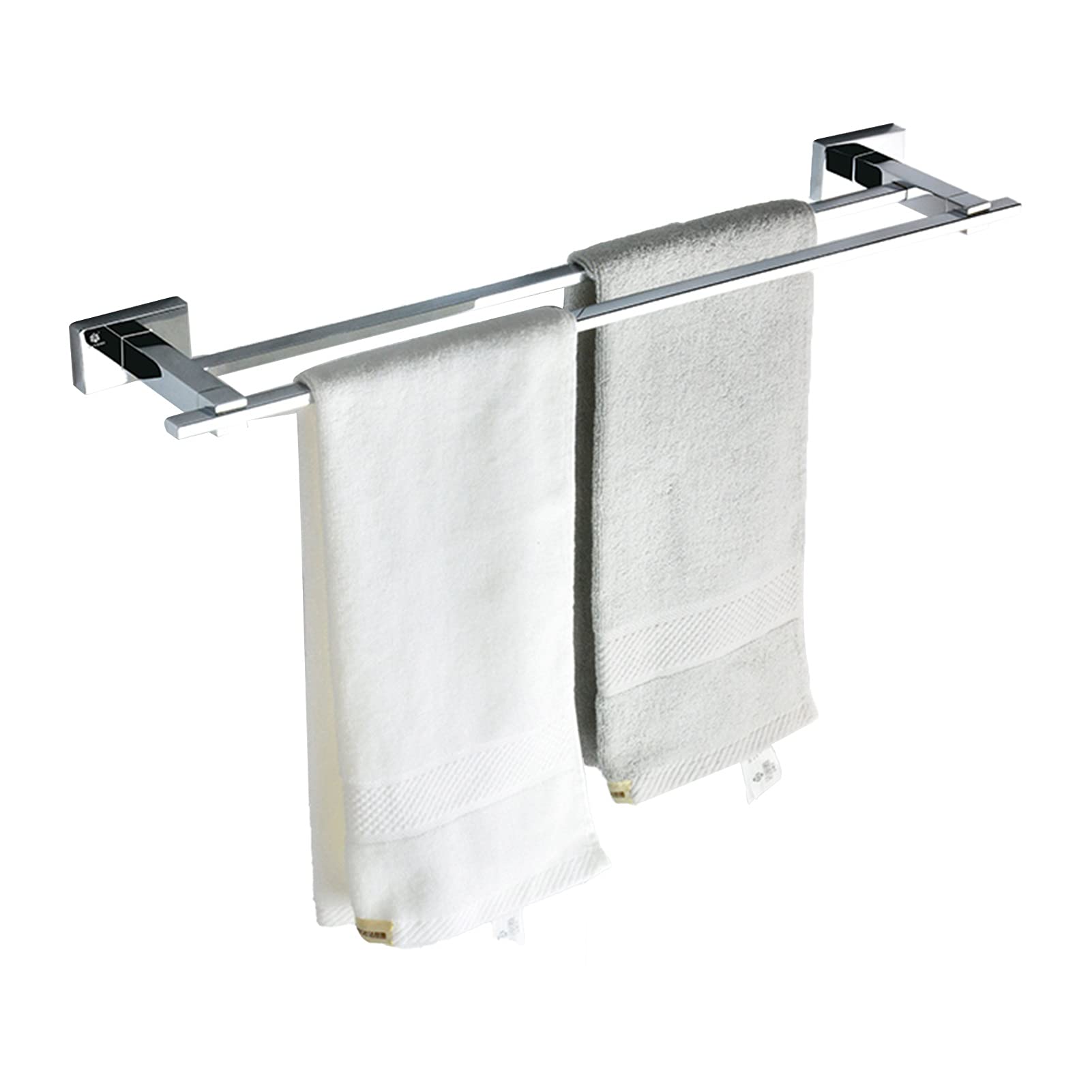 Portasciugamani doppio in acciaio inox, montaggio a parete, per bagno e cucina, durevole SUS 304, finitura argento lucido, disponibile nelle misure 45 cm, 60 cm, 75 cm
