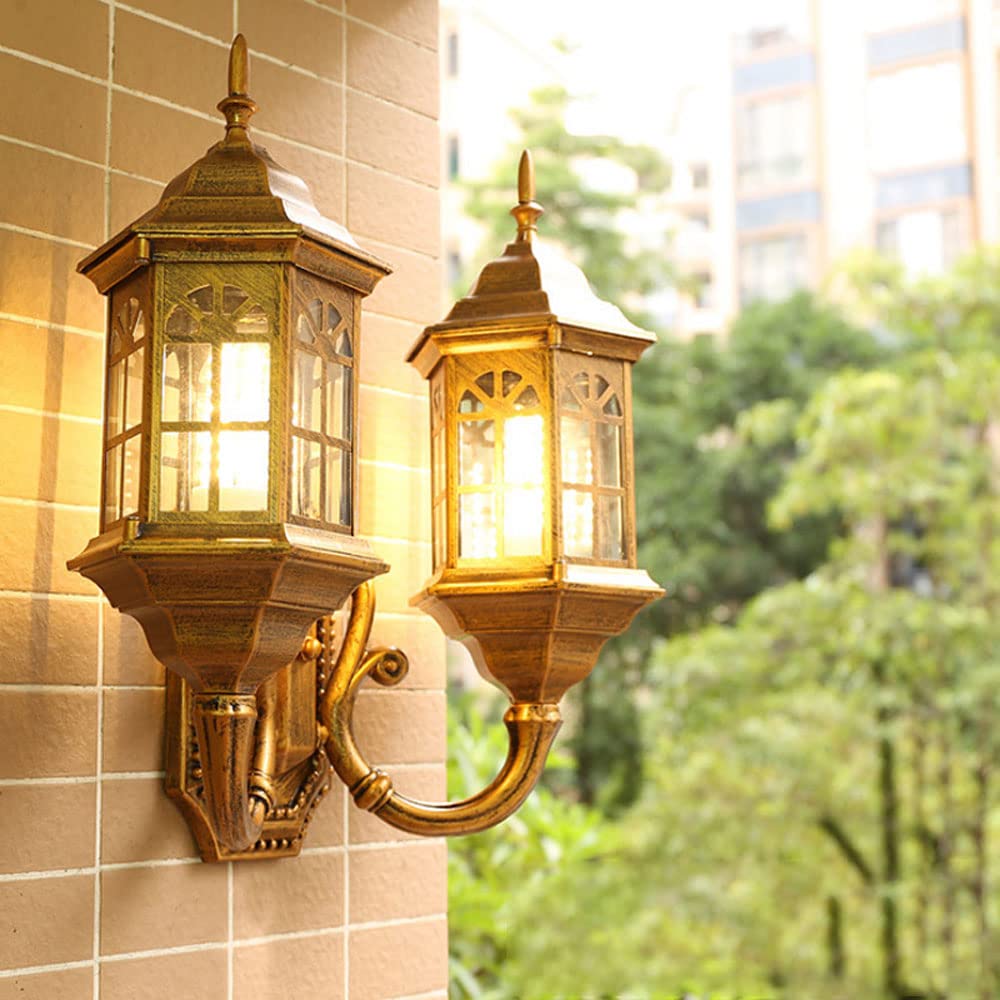 Kbuukyyxouy C-Gold European Retro Outdoor Wall Sconce, Outdoor Balcony Courtyard Wall Lantern, Ip44 Waterproof Doorway Corridor Wall Lights, For Aisle, Fence, Stairs Decorative Lighting Wall Lamp Fixture