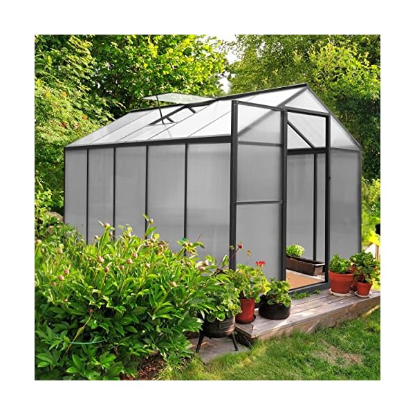 VEIKOU Greenhouse for Outdoor, 6' x 10' Polycarbonate Greenhouse Heavy Duty, Aluminum Green House Kit for Winter Plants with Lockable Door and Adjustable Roof Vent, Grey