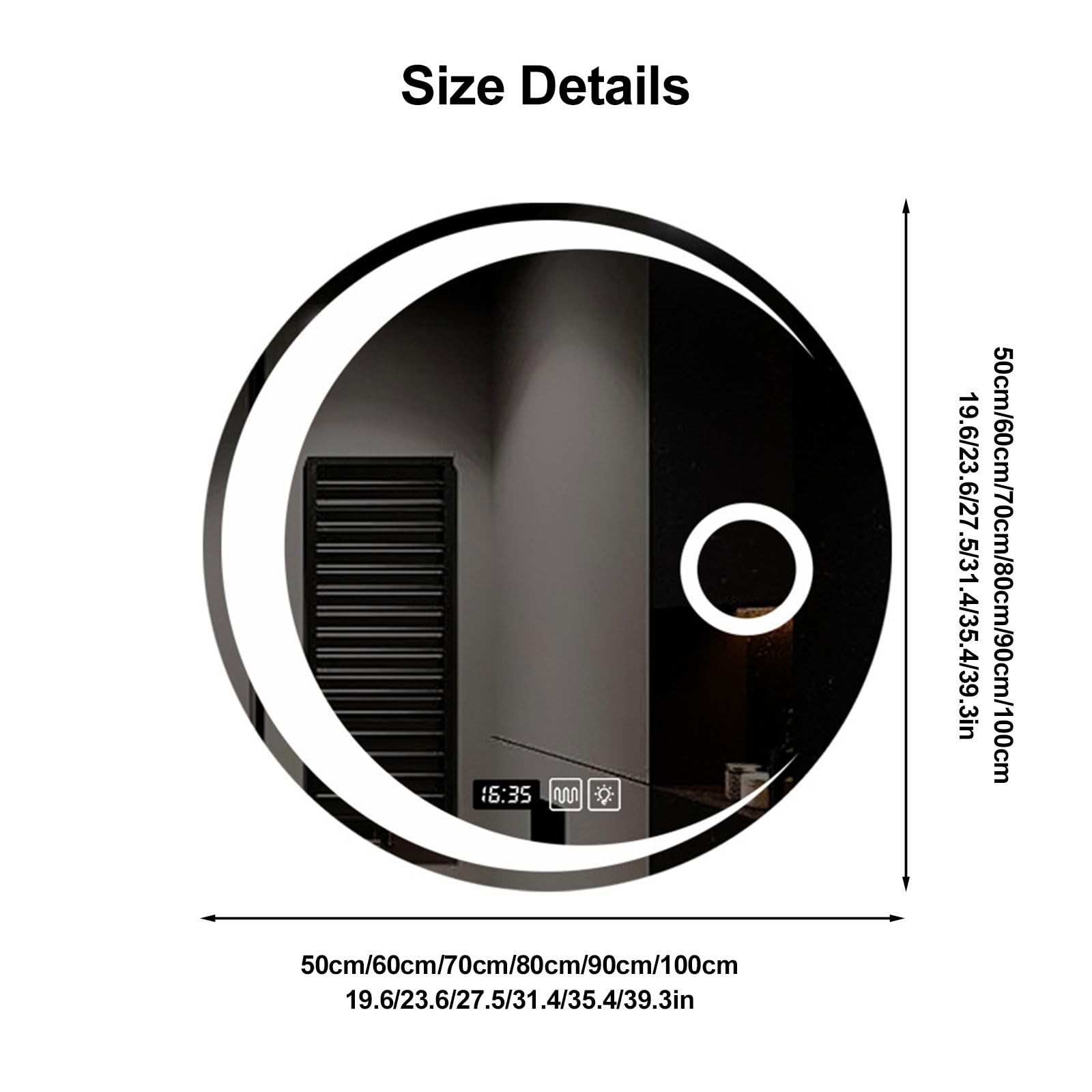 Dimmbarer LED-Badezimmerspiegel, kreisförmig, 27,5 cm, mit Anti-Beschlag-Funktion, 3-farbige Beleuchtung, Smart-Touch-Schalter und Zeitanzeige, perfekt für Schminktisch, Schlafzimmer und