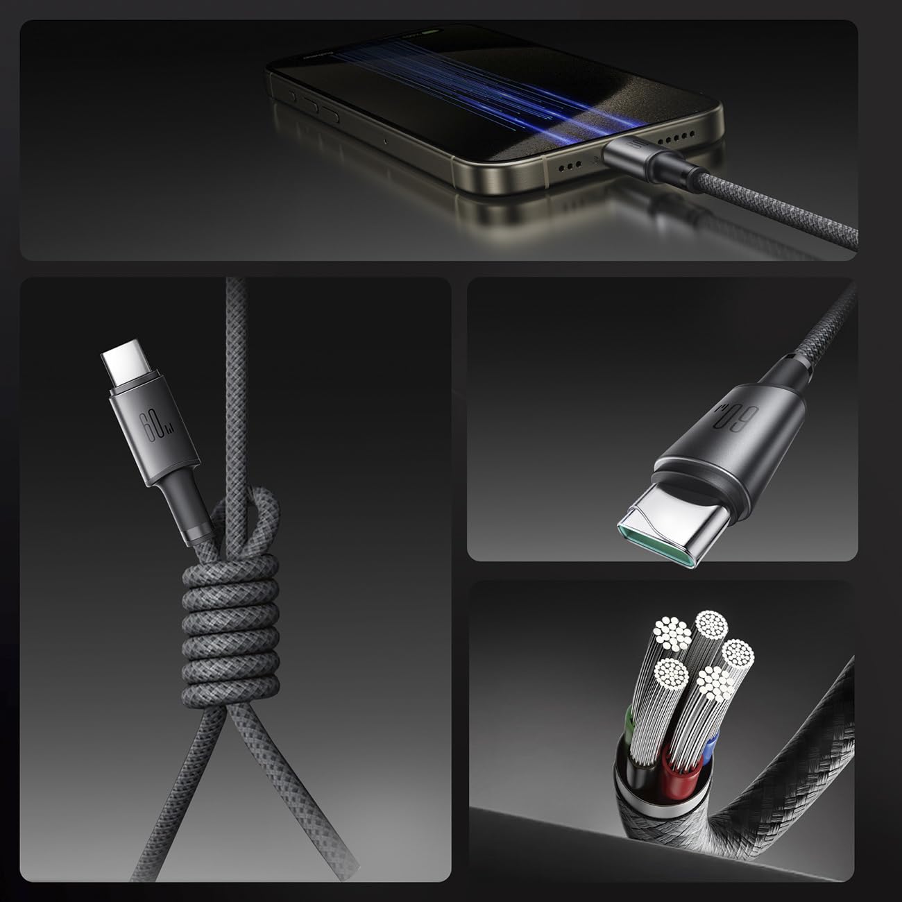 Joyroom S-A50 Unlimited Series 60W Type-C to Type-C Fast Charging Data Cable, 1.2 m Length, Dark Gray