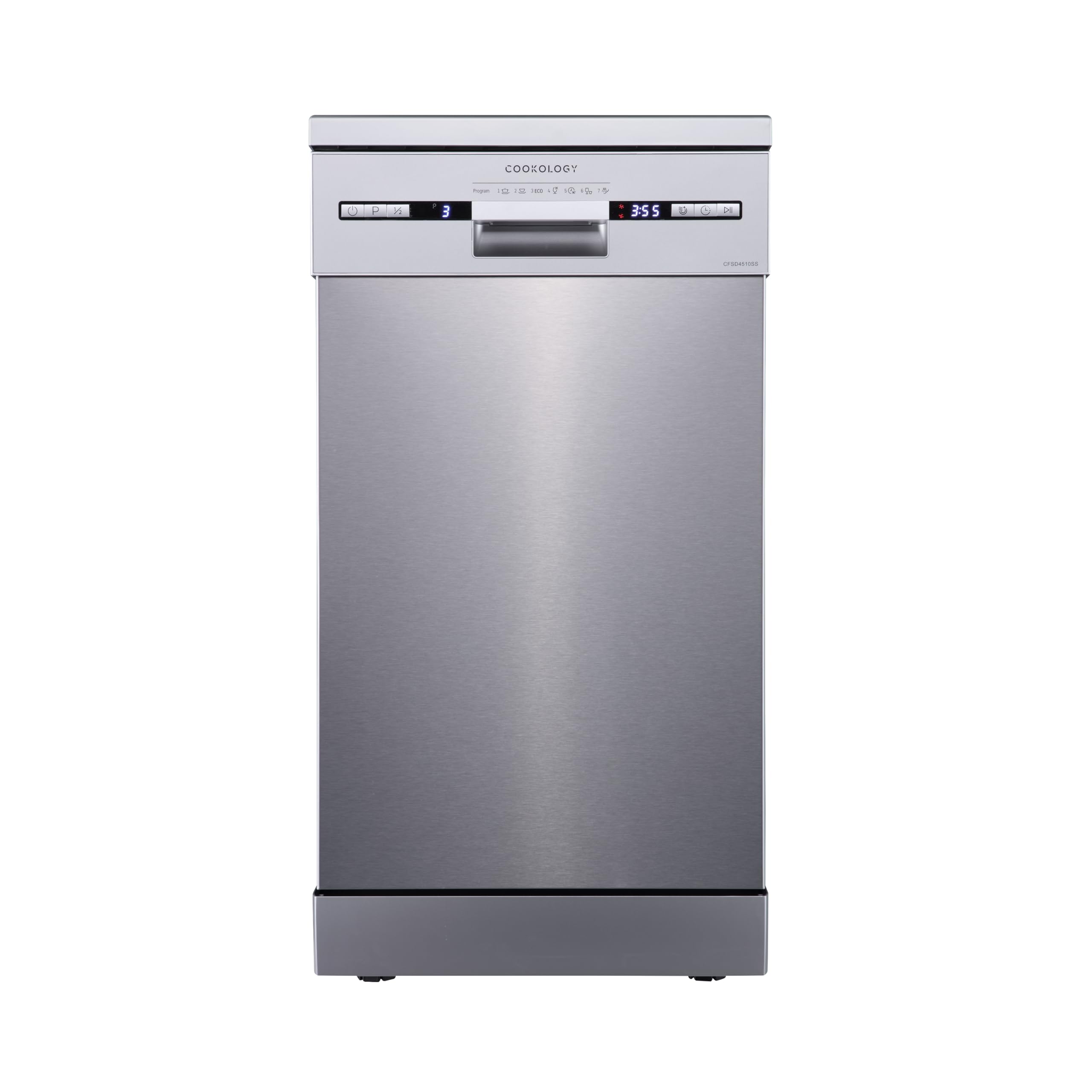 Cookology CFSD4510SS 45cm Wide Freestanding Slimline Undercounter Dishwasher, 6 Programme Settings with Eco Mode, 10 Place Settings - in Stainless Steel
