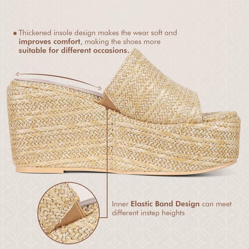 Image of CYNLLIO Women's Platform Sandals Wedges Espadrilles Raffia Heels
