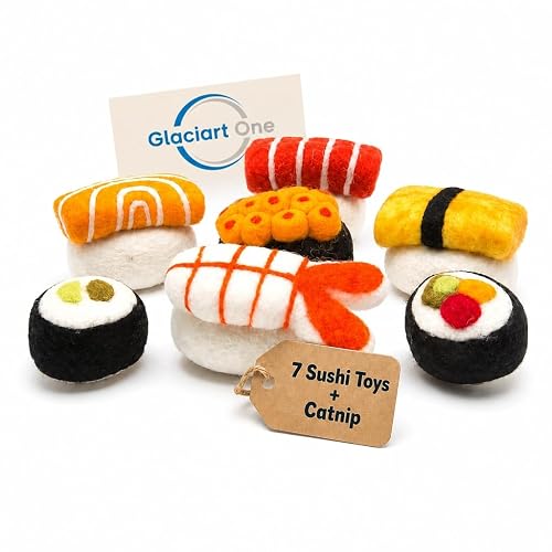 Glaciart One Juego de juguetes de lana para gatos de sushi con hierba gatera