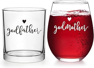 Futtumy Godparents Proposal Gift, Godfather Whiskey Glass Godmother Stemless Wine Glass for Godmother Godfather Mothers Day Fathers Day Christmas Birthday, Baptism Gift for Godparents from Godchild