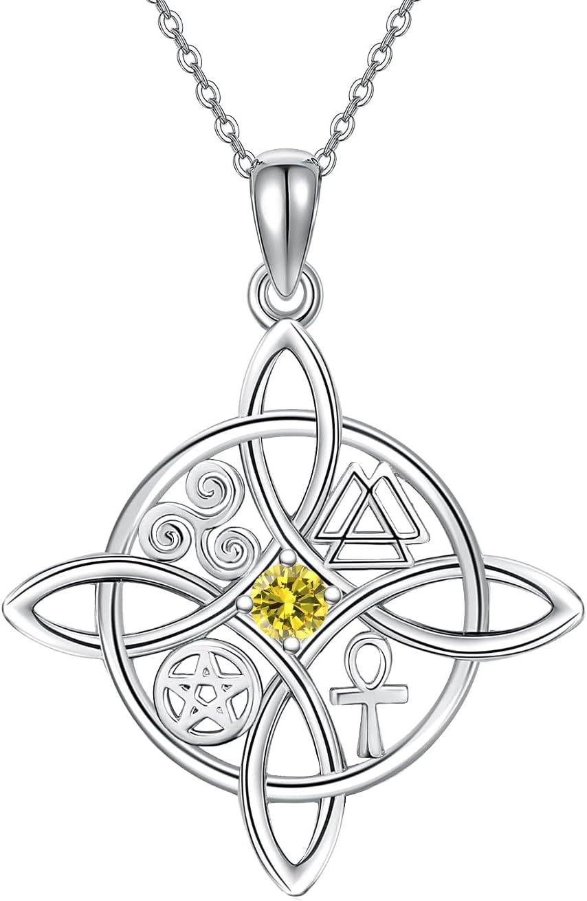 YAFEINI Sterling Silver Witches Knot Pendant Necklace - Celtic Cross Witch Jewelry Amulet Gifts for Women