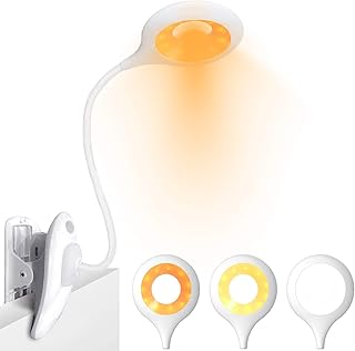 Luxvista Lampada da Lettura con Pinza, LED Lampada da Libro con Luce Notturna +3 Colori e 3 Luminosità Dimmerabile de Ricaricabile USB con Sensore Touch, Luce da Scrivania Flessibile per Letto Tavolo