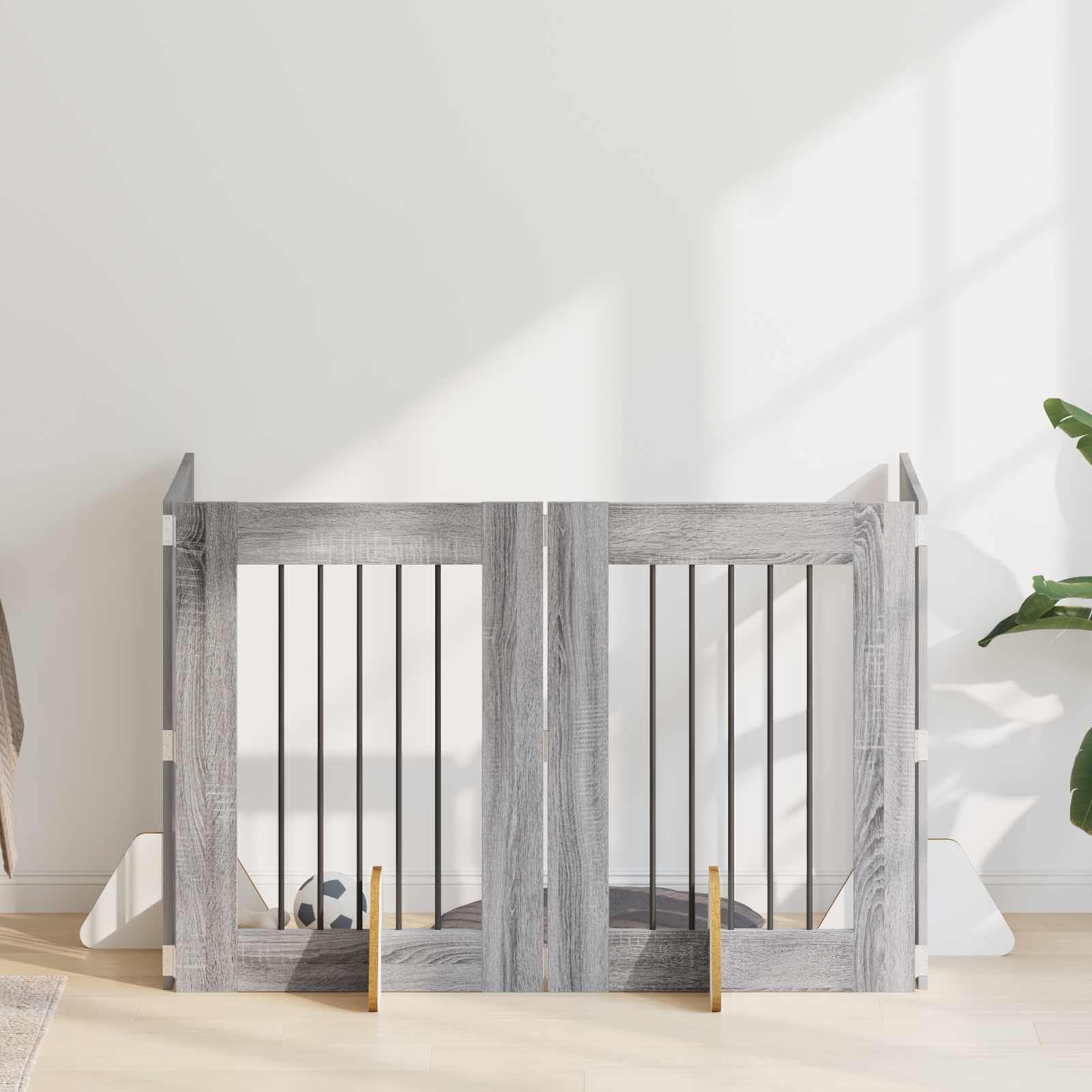 Portería para perros con soporte, 4 unidades, Sonoma gris, 60 x 80 cm, plegable y portátil, para uso en interiores y exteriores, como protección segura para cachorros y perreras