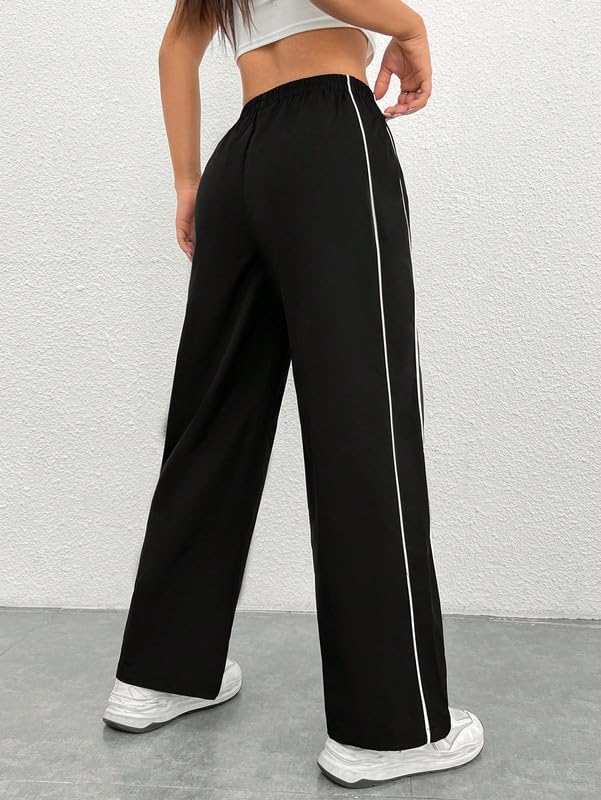 Image of Paralians Women's Straight Fit Polyester Track Pants with Contrast Side Piping | Elastic Waist Comfortable Sports & Casual Wear Bottoms