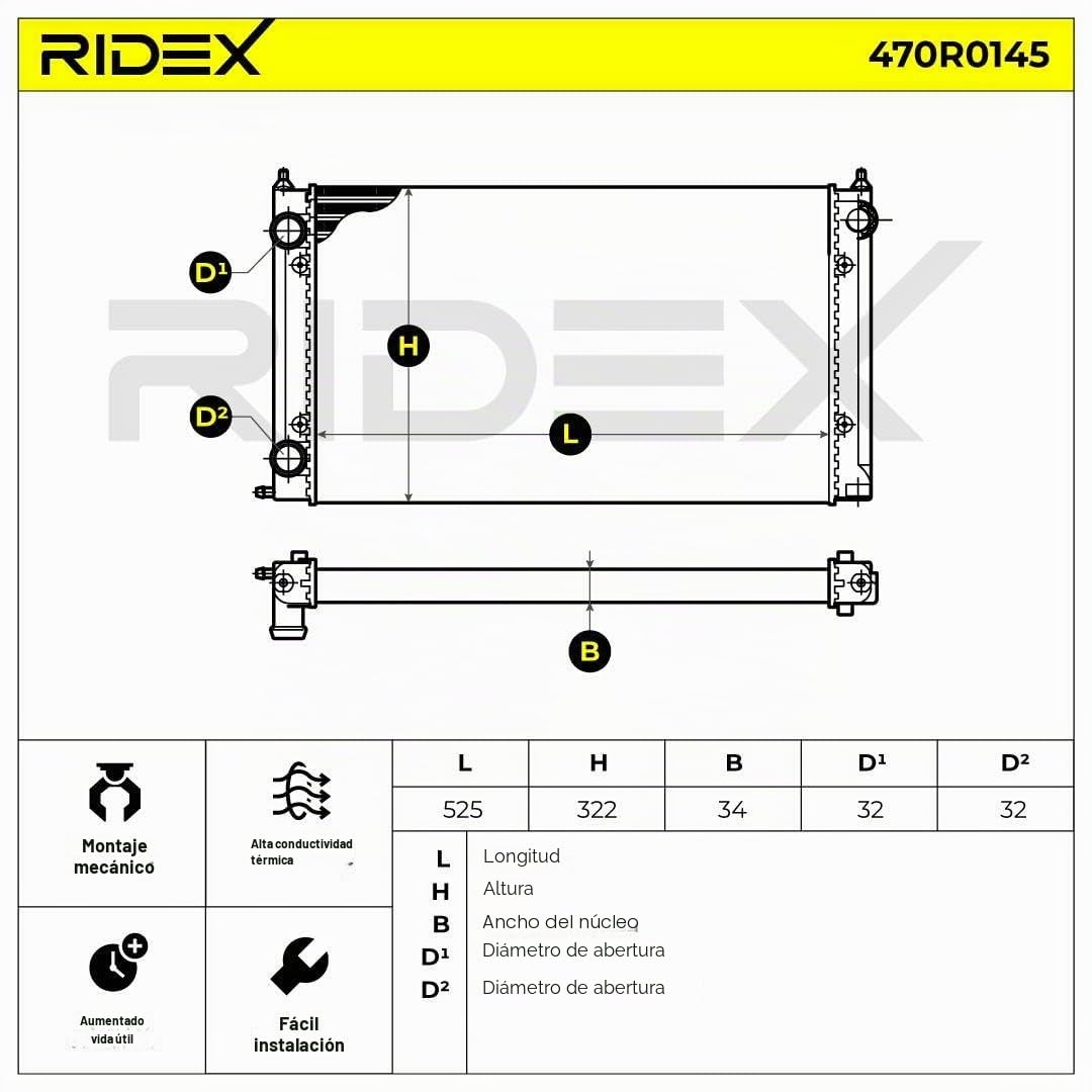 RIDEX 470R0145 Radiador refrigeración del motor Compatible con VW Golf 2 19E, 1G1