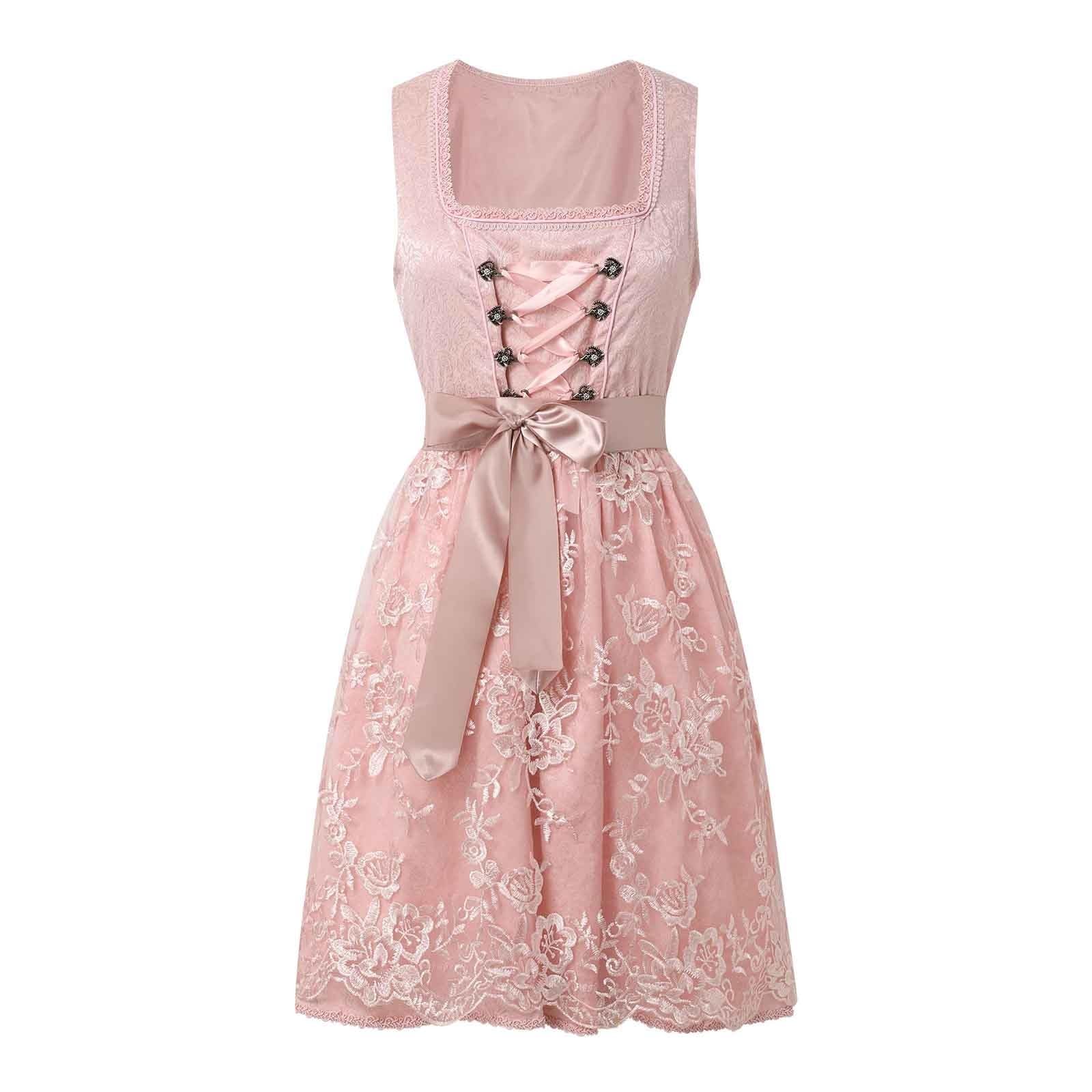 Abiti da Cerimonia Donna Dirndl Donna Elegante Set Costume Elegante Abito Bavarese per Festa Cosplay Tradizionale con Stampa Floreale e Nastro Vestito Festa