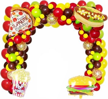 Fast Food Balloons Popcorn French Fries Hamburger Hot Dog Pizza Foil Balloons red, yellow, brown, fruit green balloon for Food Snacks Themed Birthday Party Summer Luau Baby Food Party Balloons
