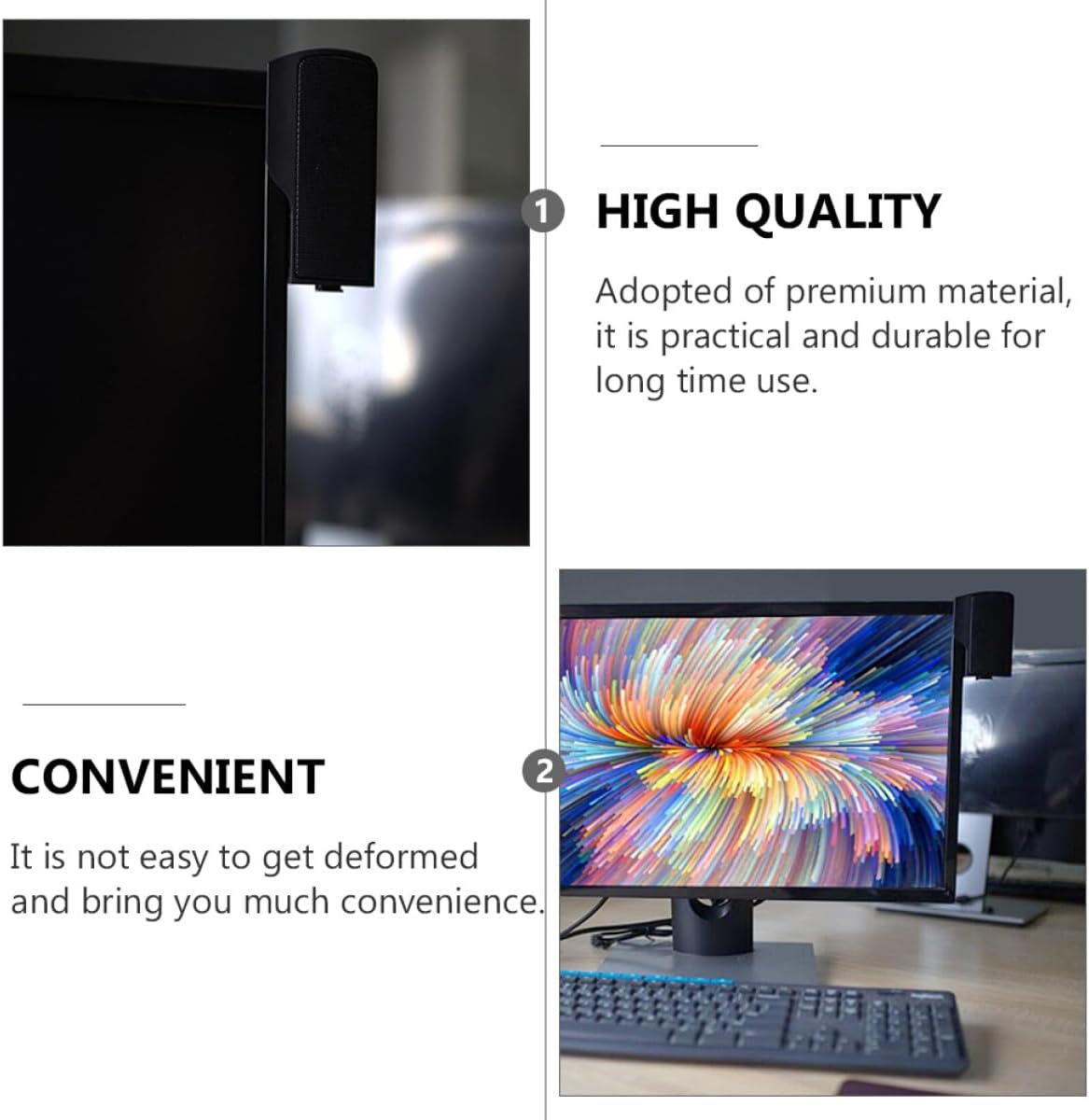USB Clip-on Computer Speakers Portable Desktop Loudspeakers for Office and Home Use with Power, Compact Multi-Purpose Soundbar Compatible with Laptops and Monitors