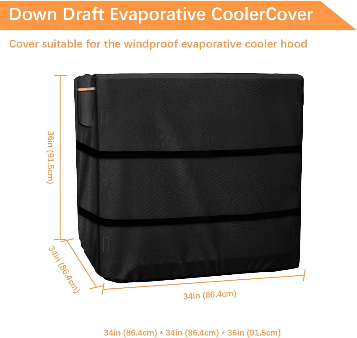 Down Draft Swamp Cooler Cover 600D- Waterproof & Windproof with 2 Mesh Vents for Down Draft Evaporative Coolers, Size 34"W x 34"D x 36"H