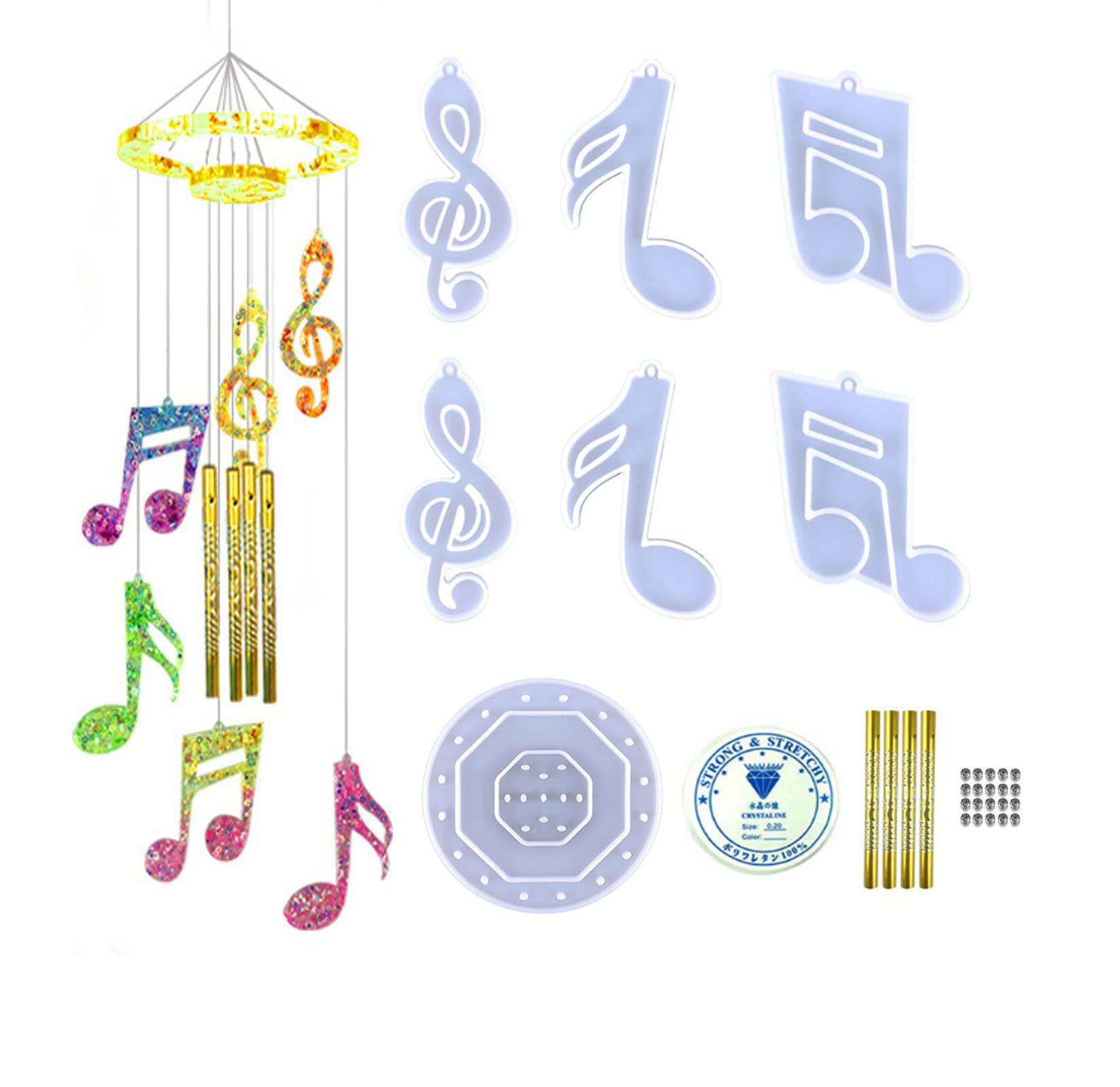 Xidmold Musical Note Wind Chime Resin Molds Kit, Silicone Musical Note Mold for Wind Chime Casting, Musical Note Epoxy Resin Molds for DIY Wind-Bell Decorations, Wall Art, Keychain Pendant
