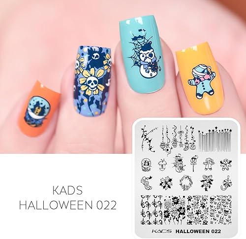 Miniatura 3 de KADS Placas de estampado de uñas para Halloween, diseño de arte de uñas, atmósfera de terror, esqueleto, gota de sangre, bruja, calabaza linterna