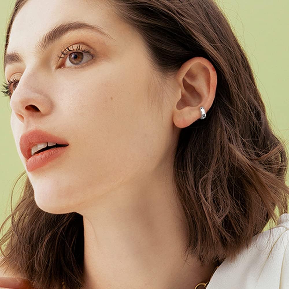 Thick Chunky Cuff Huggie Small Hoop Earrings for Women Men Cartilage Fashion Dainty 14K Gold Plated 925 Sterling Silver Sleeper Hypoallergenic Minimalist Simple Wide Helix Sleeper Hoops Piercing Jewelry Gifts Bff Xmas - Image 5