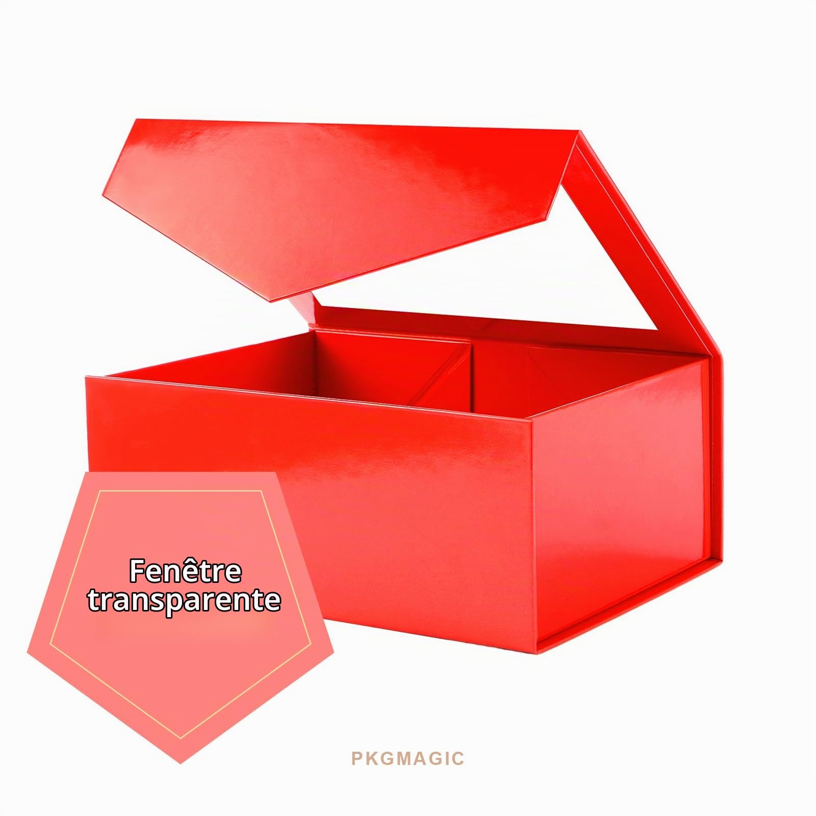 PKGMAGIC 5 Petite Boîtes Cadeaux Vide Rouge avec Fenêtre, 22,8x16,5x9,6 CM, Boîtes Cadeaux Transparent Magnétique Contenant un Ruban, un Carte, Boîtes Cadeaux de Noël (Brillant)