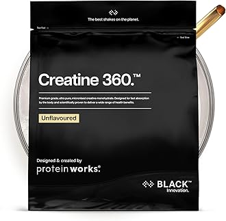 Protein Works | Creatine 360 - Black Innovation, Creatine Monohydrate, Micronised Creatine Powder, 100% Purity, 200 Mesh Ultra Fine Creatine, Energy & Performance, Unflavoured, 166 Servings, 500g