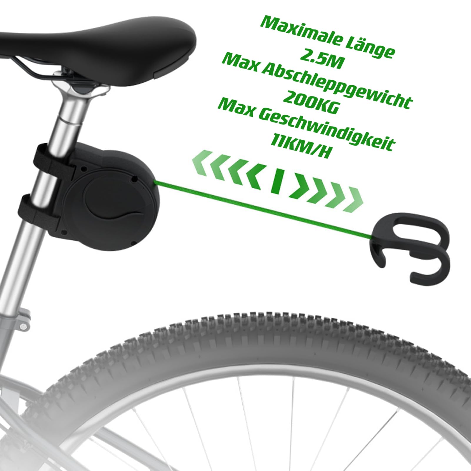MEGHNA Fahrrad-Abschleppseil – 2,5 Meter, Schwarz, Trägt Bis 100 Kg, Für E-Bike, MTB & Kinderrad