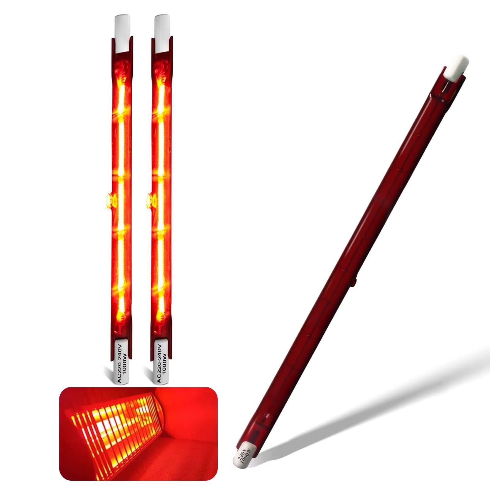 Infrared Heat Bulb 1000W, Infrared Quartz Heater Halogen Bulb Dimmable, 1000W 254mm R7S Heating Light Bulbs, 1000lm, AC 220V Ruby Heater Bulbs for Heatmaster U3, No Flicker, 360° Beam Angle, 3 Packs