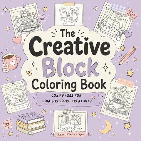 The Creative Block Coloring Book: Coloring Stuff for Stress Relief, Relaxed Girl Moments, Comfy Days & Cozy Vibes with Quick Wins, Cozy Scenes, Doodle Ideas, Patterns & Challenge Pages