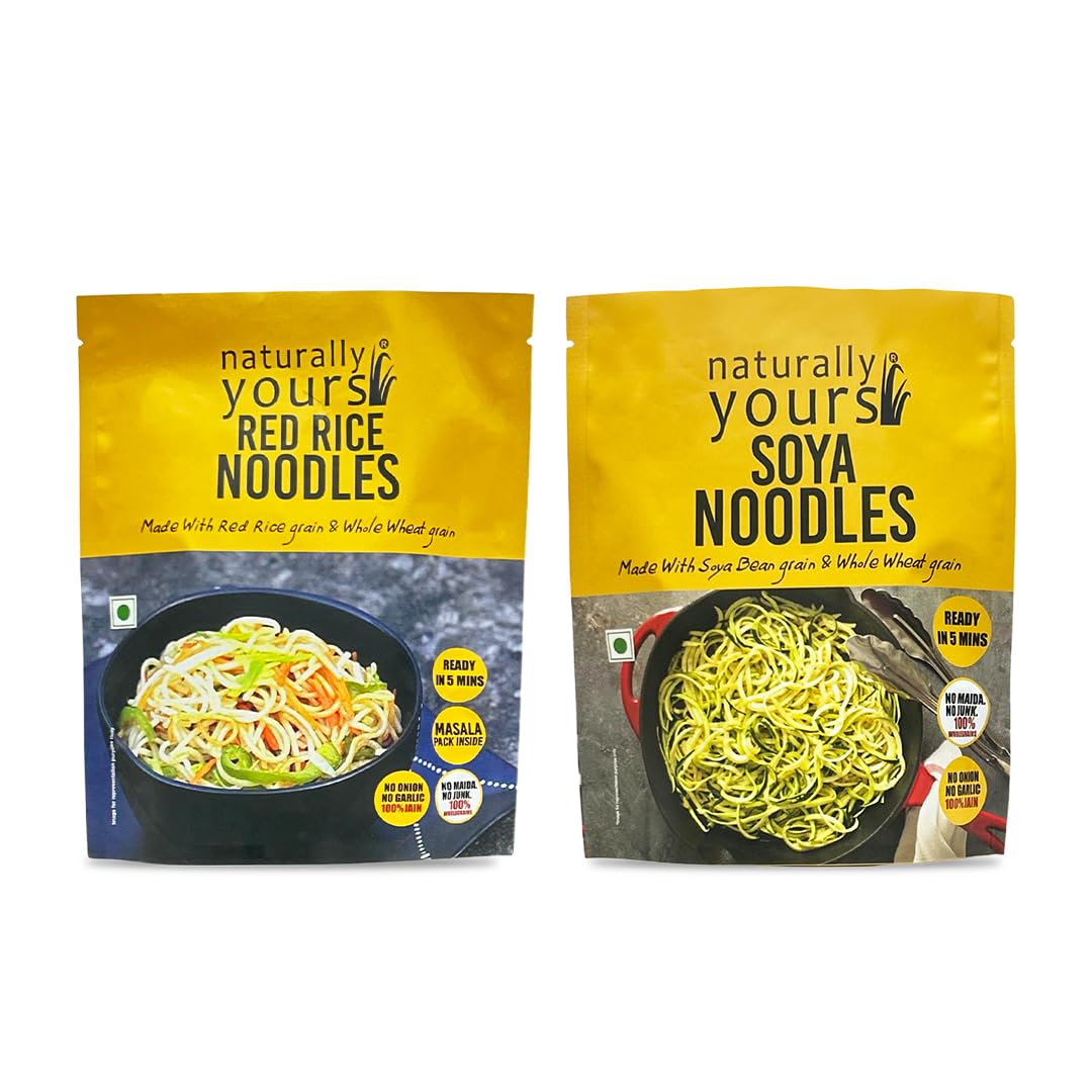 Naturally Yours Soya Noodles & Red Rice Noodles Combo | High Protein Vegan | No Maida Non Fried | 100% Jain Friendly Noodles | No Onion No Garlic | MSG Free | Preservative Free | Tastemaker Included-image-2