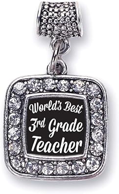 Inspired Silver - Silver Square Charm for Bracelet with Cubic Zirconia Jewelry