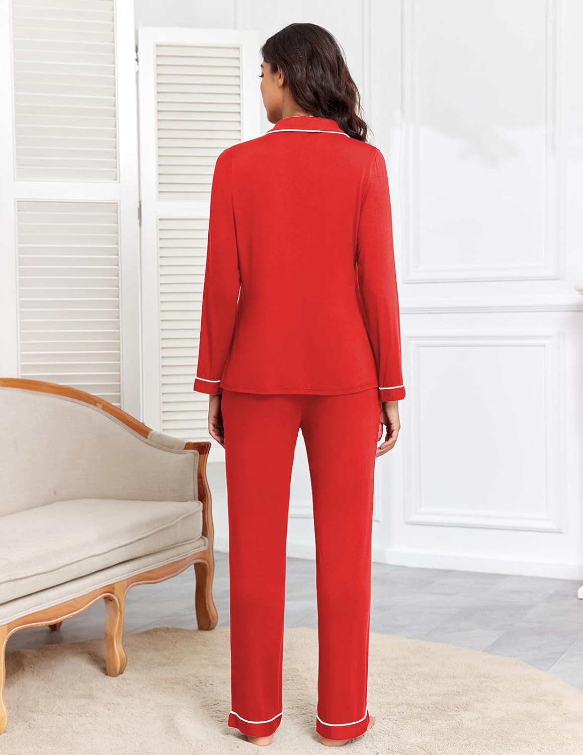 Veseacky Women Ribbed Knit Pajamas Set Lounge Set 2-Piece Warm Sleepwear Nightwear Soft Fleece Pjs Set S-XXL - Image 5