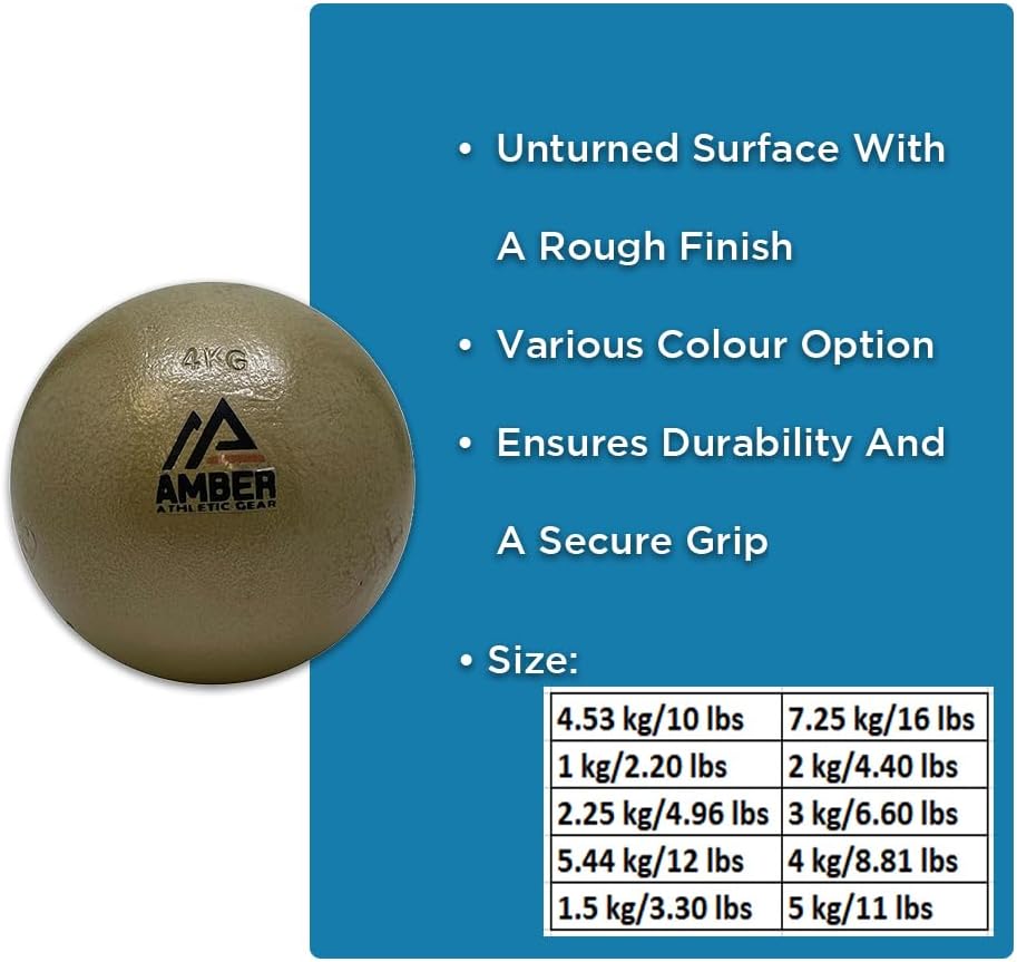 Amber Athletic Gear Cast Iron Shot Put Weights 1kg - 7.25kg (2.20lb - 16lb) - Ideal for Track & Field Training - Color May Vary (7.25 kg/16 lbs)