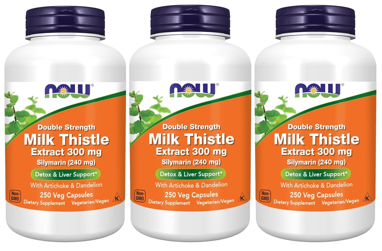 NOW Foods Supplements, Silymarin Milk Thistle Extract 300 mg with Artichoke and Dandelion, Double Strength, Supports Liver Function*, 250 Veg Capsules (250 Count (Pack of 3))