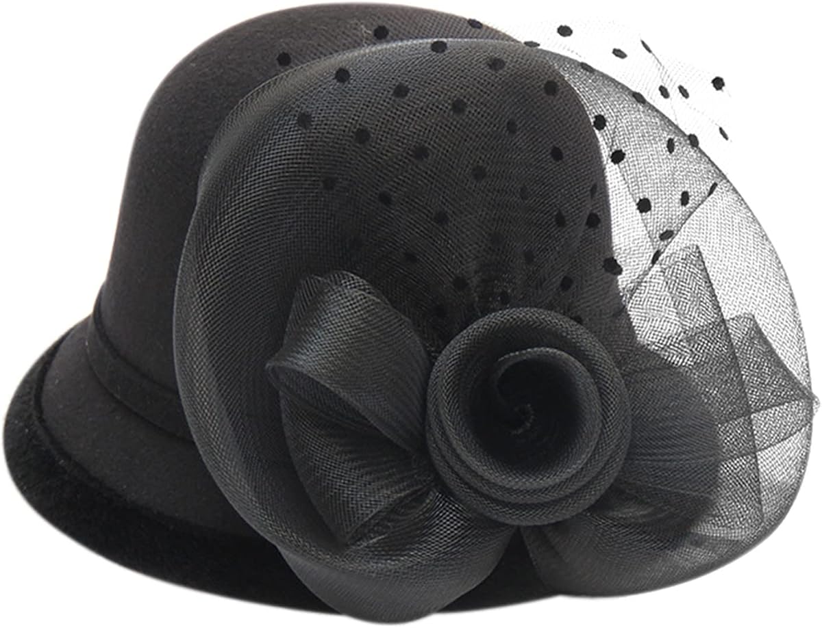 Sombrero flexible de fieltro de lana para mujer Fedora de ala ancha Cloche Bowler Hat Tea Party Church Hats