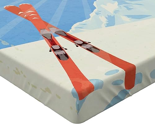 Miniatura 2 de Lunarable Sábana bajera ajustable con diseño de póster retro con eslogan de invierno y texto en inglés "I Love Winter Slogan para actividades al