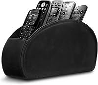 RHCSZ PU Leather Remote Control Holder - 5-Compartment TV Remote Caddy Organizer for Desk, Bedside, Office - Black