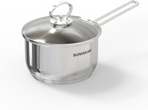 Sunhouse 1.5 QT Stainless Steel Sauce Pan with Lid, Small Pot for Cooking, PFOA-FREE, 5-Ply Base Mini Saucepan, Stay-Cool Handle, Compatible with Induction, Ceramic, Gas