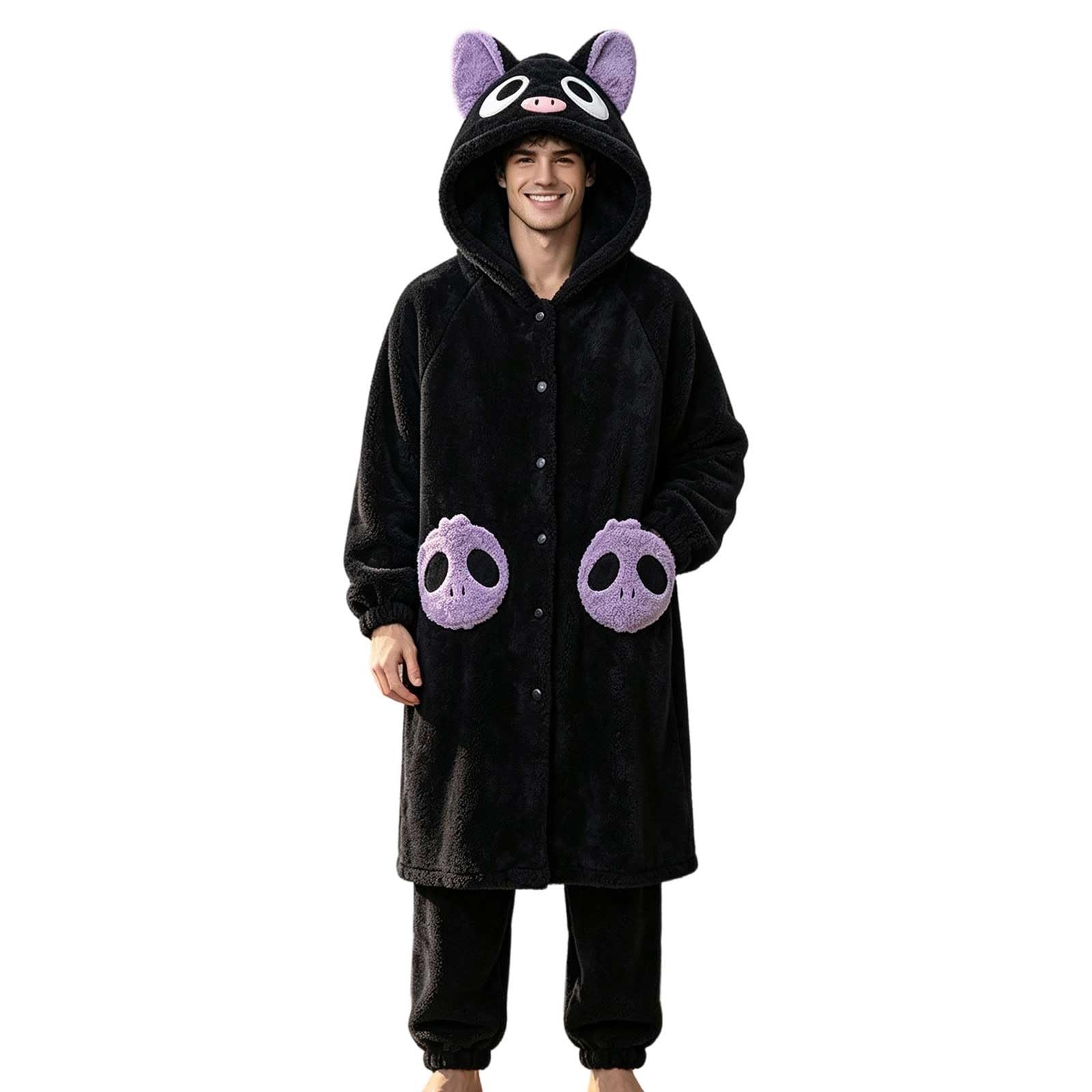 Generisch Costume da donna con cappuccio a forma di animale, vestaglia lunga in cotone, per l'inverno, morbido peluche, soffice vestaglia con cappuccio, leggera e accogliente, costume di carnevale