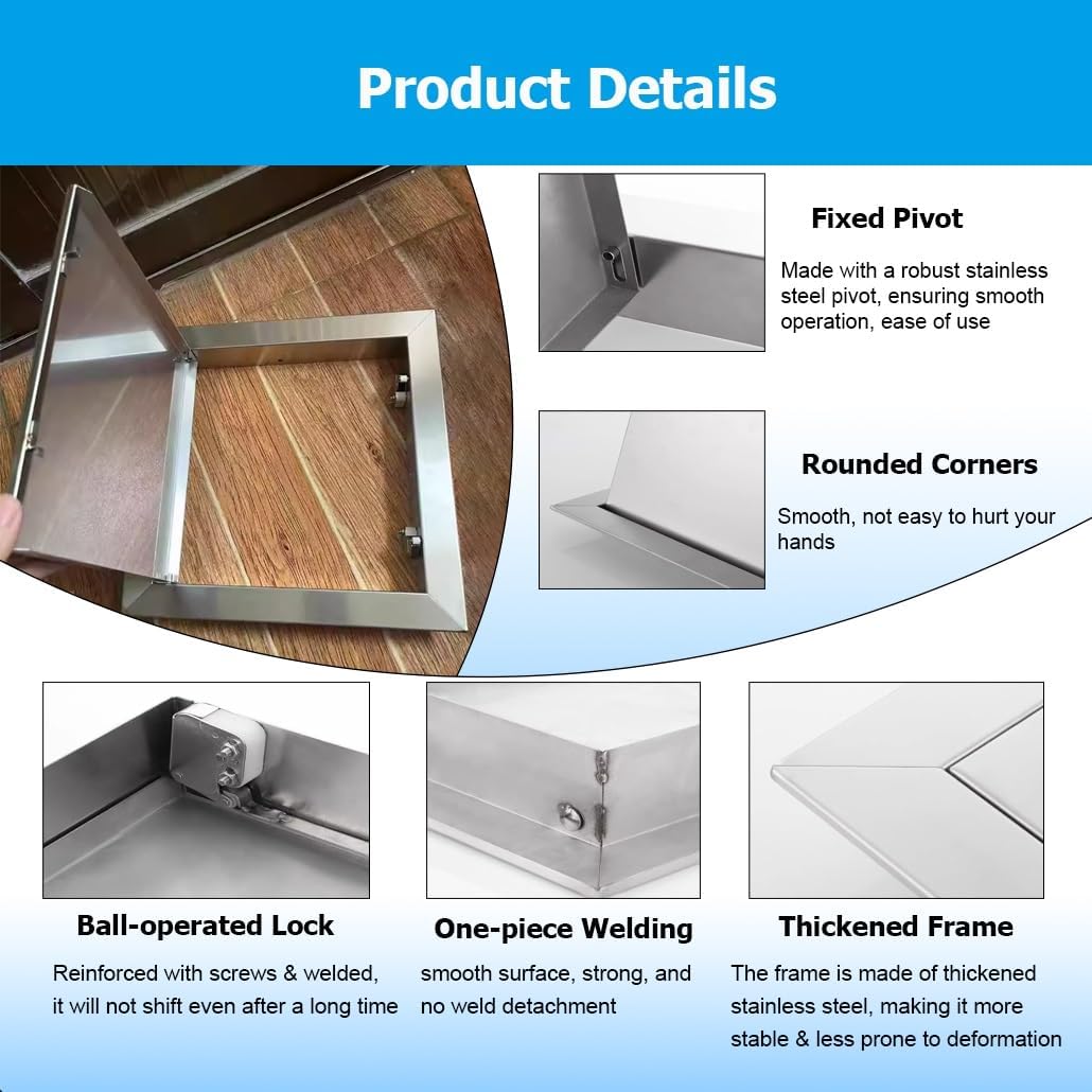 Flush Mount Ceiling Access Door Panel for Drywall Plumbing Electrical, Stainless Steel Wall Hole Cover Access Door with Click Function for Home Hotel Factory(56x76cm/22x30)