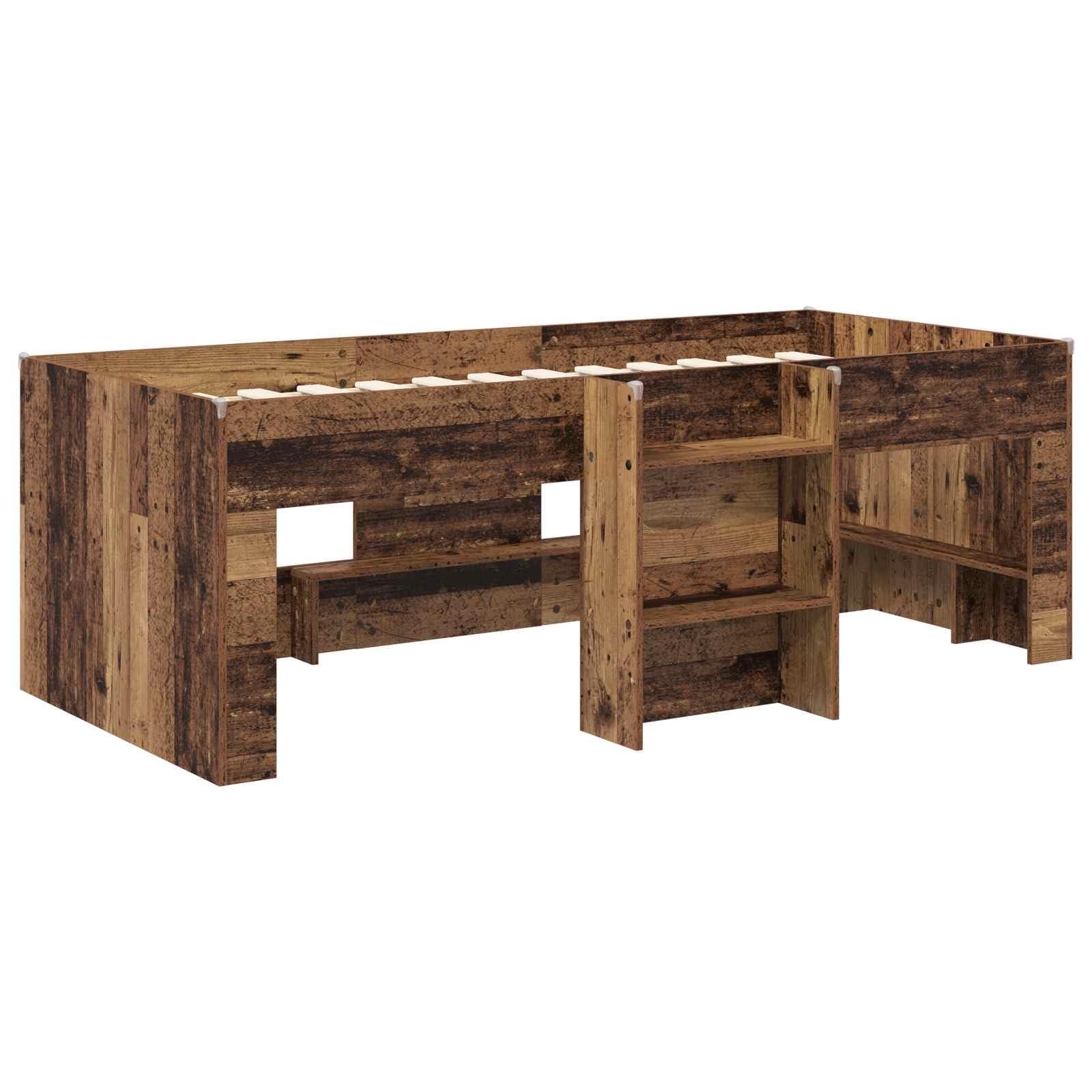 Łóżko piętrowe dla dzieci ze starego drewna z ramą z materiału drewnopochodnego 90 x 190 cm, łącznie z drabinką, stabilna struktura, zintegrowane miejsce do przechowywania, nowoczesne