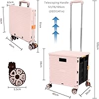 Vista 14 de FELICON SELORSS - Carrito plegable portátil con ruedas para subir escaleras y ruedas giratorias de 360°, mango telescópico, caja de plástico