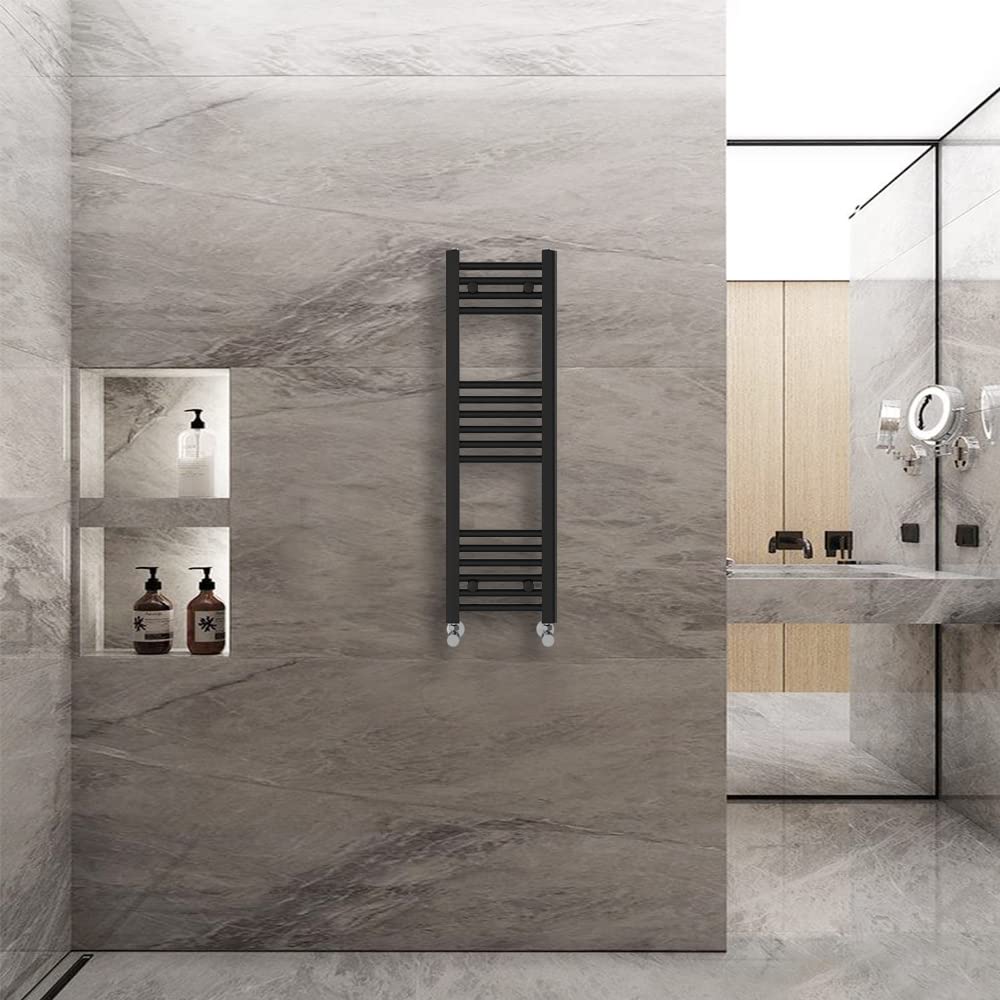 Warmehaus Straight Heated Towel Rail Radiator Ladder Black 1000x300mm Central Heating Radiators for Bathroom Kitchen