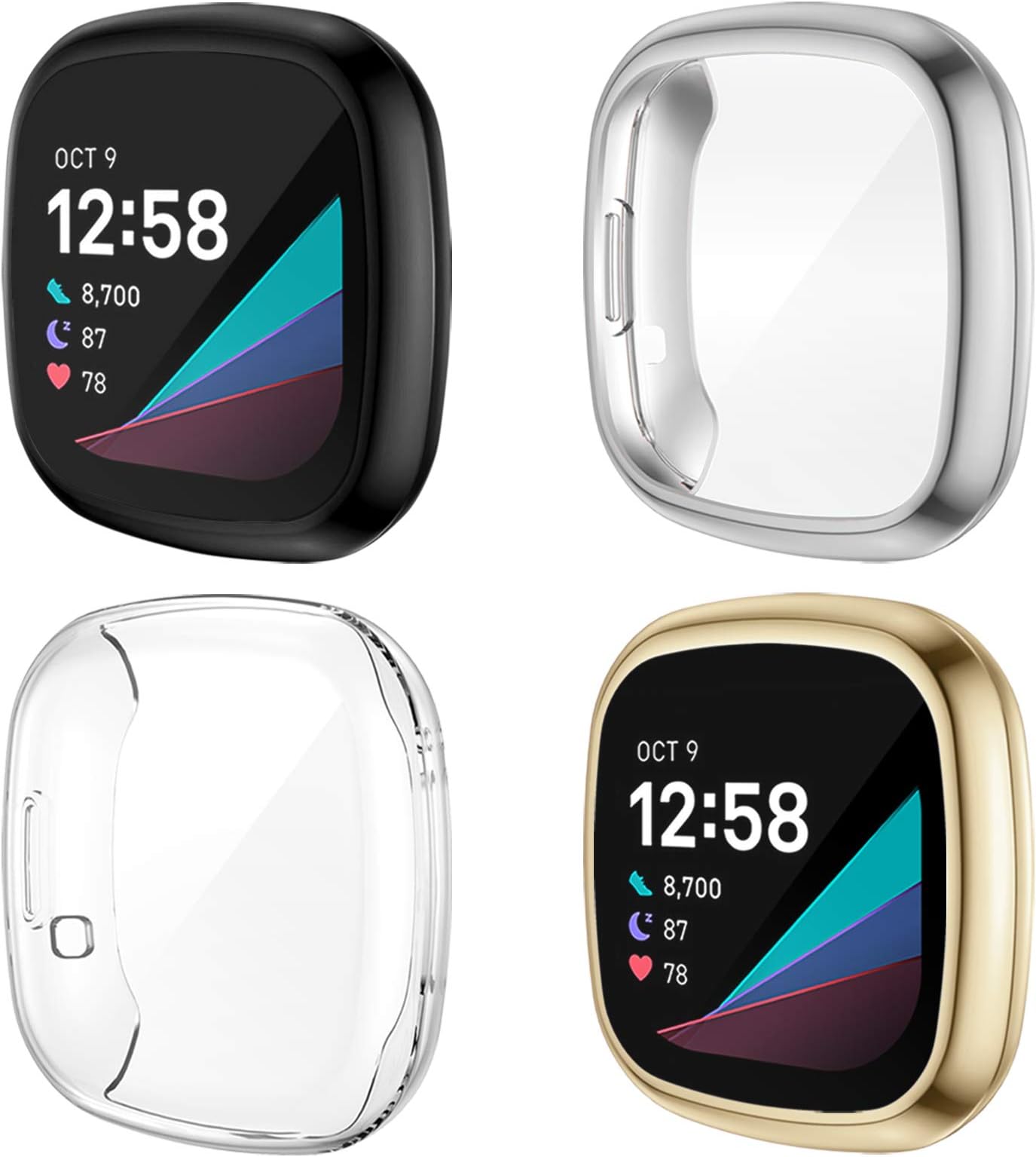 NANW 4-Pack Screen Protector Compatible with Fitbit Sense/Versa 3, Ultra-Thin Slim Soft TPU Protective Case All-Around Full Cover Bumper Shell for Versa 3 Smart Watch