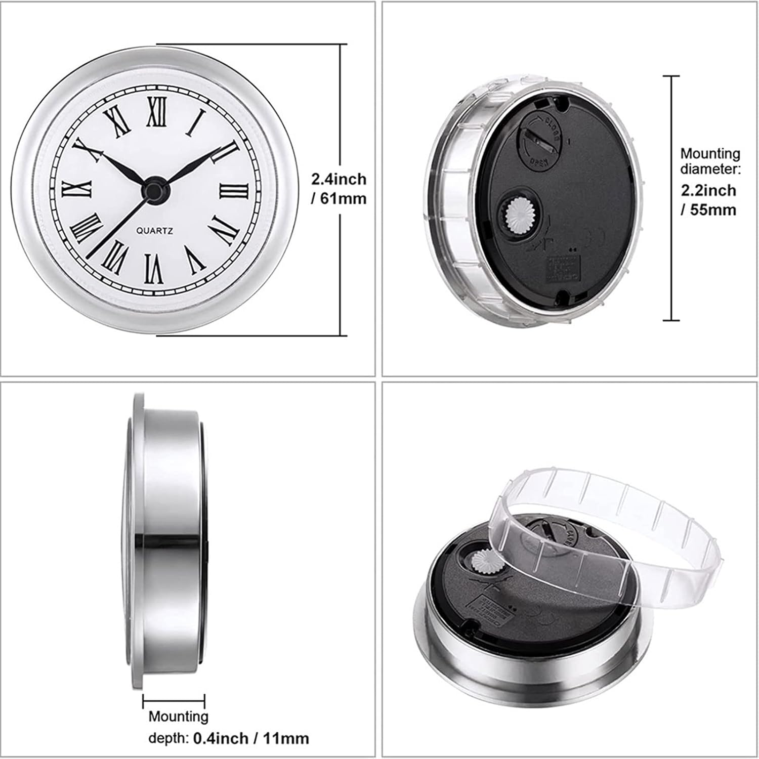 REDYY Mini Clock Insert 2.4 Inch 61mm Round Quartz Clock Fit-up Movement Miniature Clock Roman Nume Mini Clock Insert