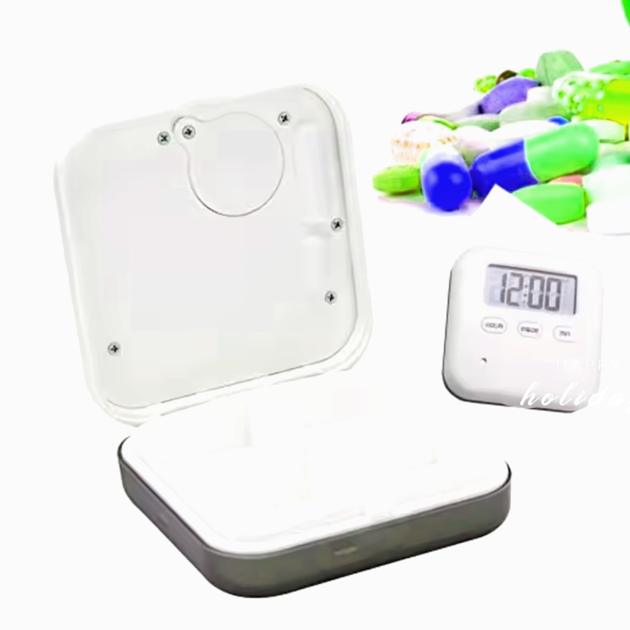 Bricoloco Pastillero diario pequeño, inteligente y electrónico de 4 compartimentos, con 5 alarmas programables con sonido y vibración. (6)
