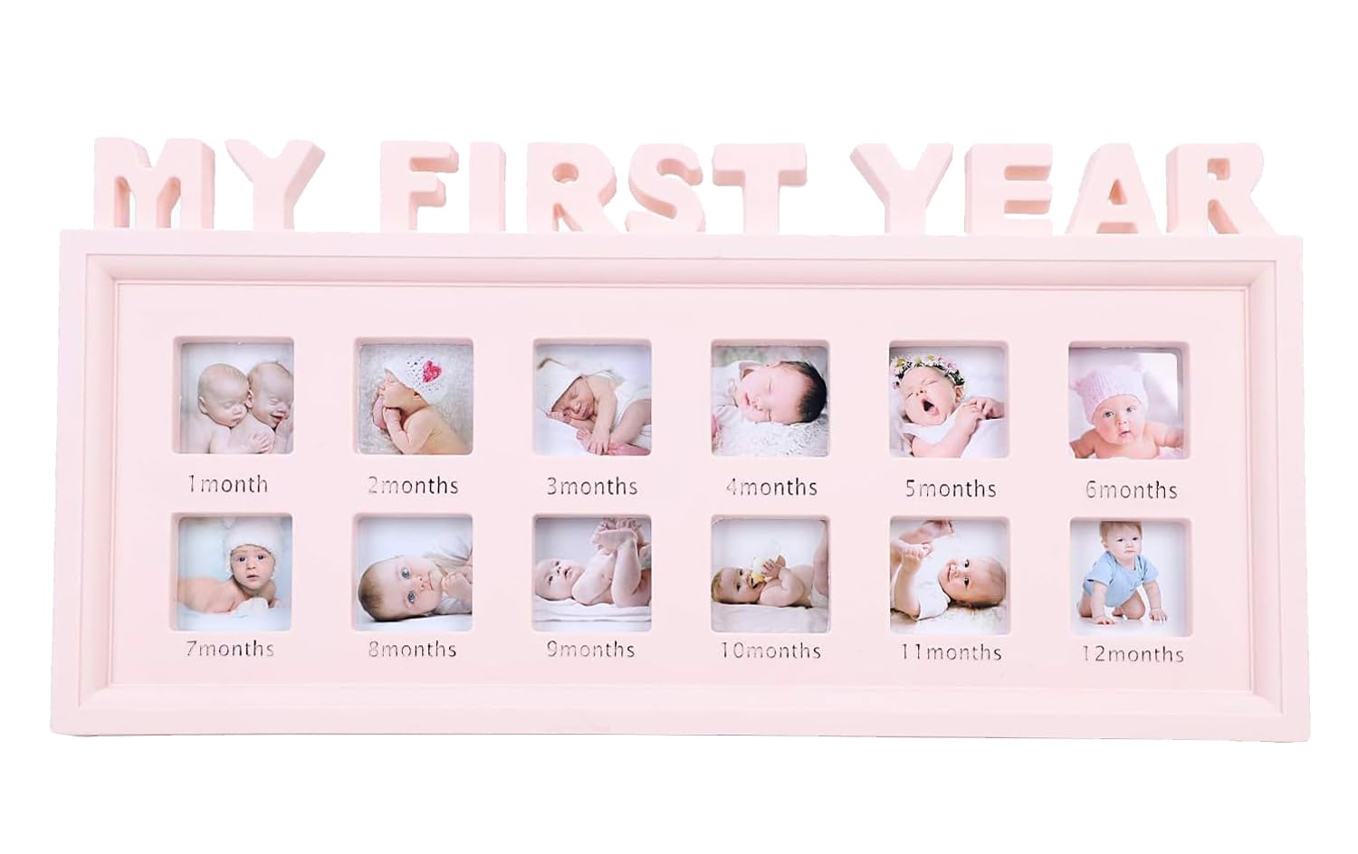 STORE 2508 Glass My First Year Baby Keepsake Rectangular Tabletop Photo Frame Gift For Newborn Baby (Pink), 16x8x1 inch