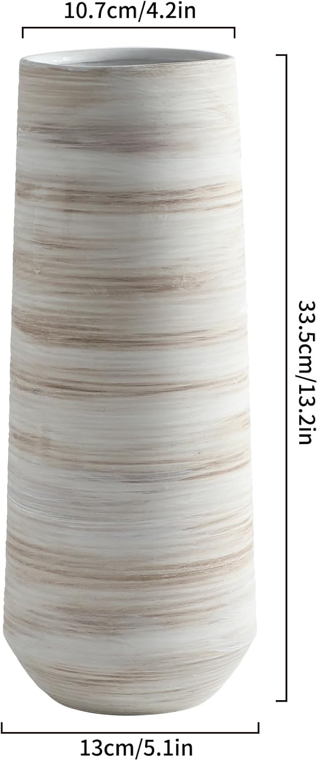 ALMA White Vessel 13 Inch Tall, Large Floor Vase for Wedding and Housewarming|Ceramic Pampas Grass Vase in Minimalist Modern Home Decor, Aesthetic Room Decor, Shelf Decor - Image 4