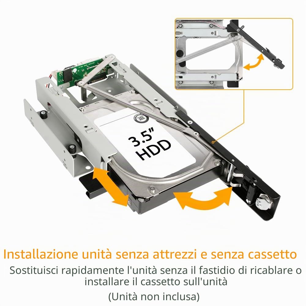 ICY DOCK Rack rimovibile Hot swap enclosure Hot swap per dischi rigidi SAS/SATA da 3,5" senza vassoio per 5,25 alloggiamenti - TurboSwap MB171SP-1B