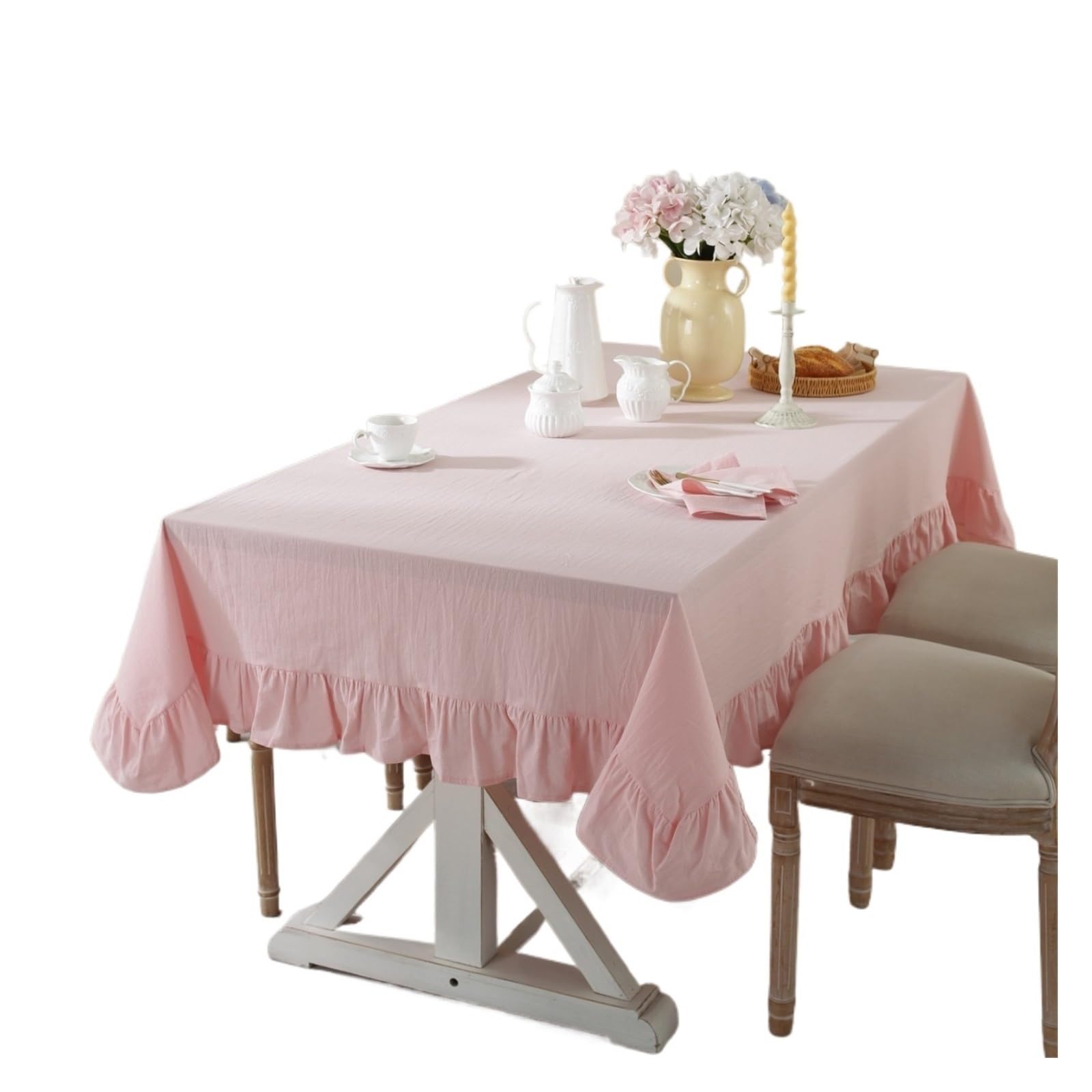 Nappe à volants en coton lavé 90x90 rectangulaire pour décoration de table de mariage