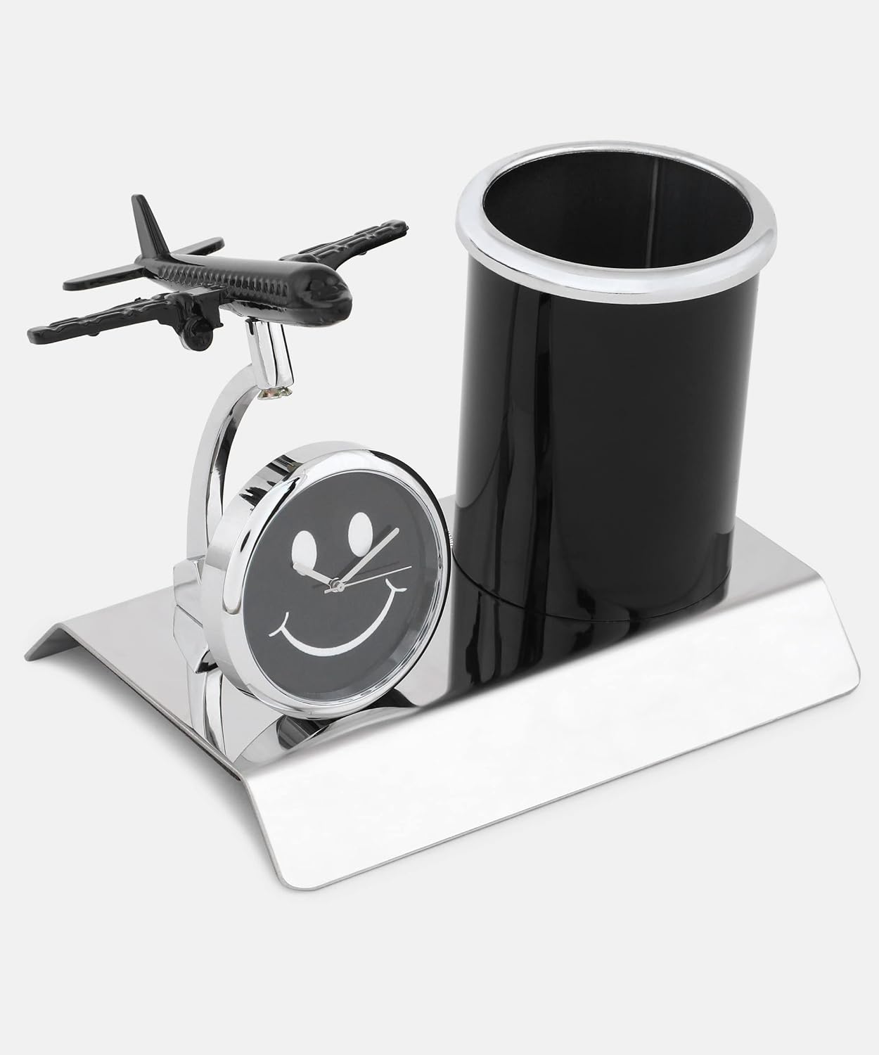 ZAHEPA Airplane Pen Stand With Desk Clock, Metal Aviation Decor Gift Set | Durable Metal Airplane Pen Holder With Desk Clock, Aviation Office Decor, Corporate Gifting, And Pilot Gifts For Men & Women