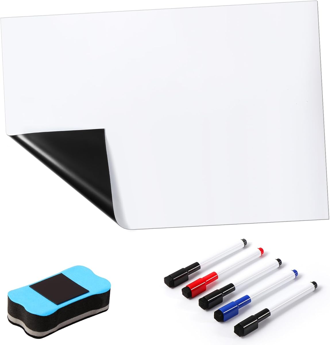 A3 Magnetische Whiteboard-Folie, Magnettafel für Kühlschrank mit 5 Stiften und Schwamm, DIY Magnetisches für Schule, Büro und Zuhause
